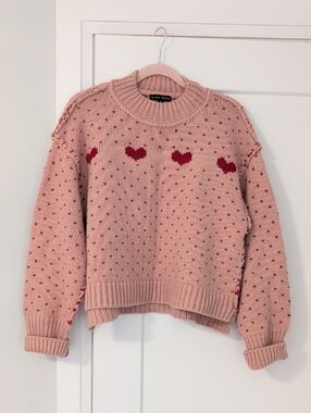 Miou muse Pink Heart Knit Crewneck Sweater